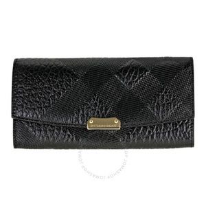 Burberry Embossed Check Leather Continental Wallet - Black